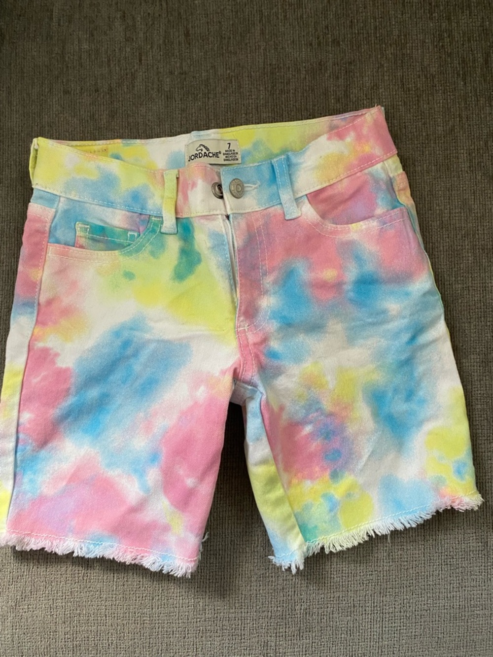 Jordache Pastel Tie-Dye Denim Shorts in Pink, Blue & Yellow